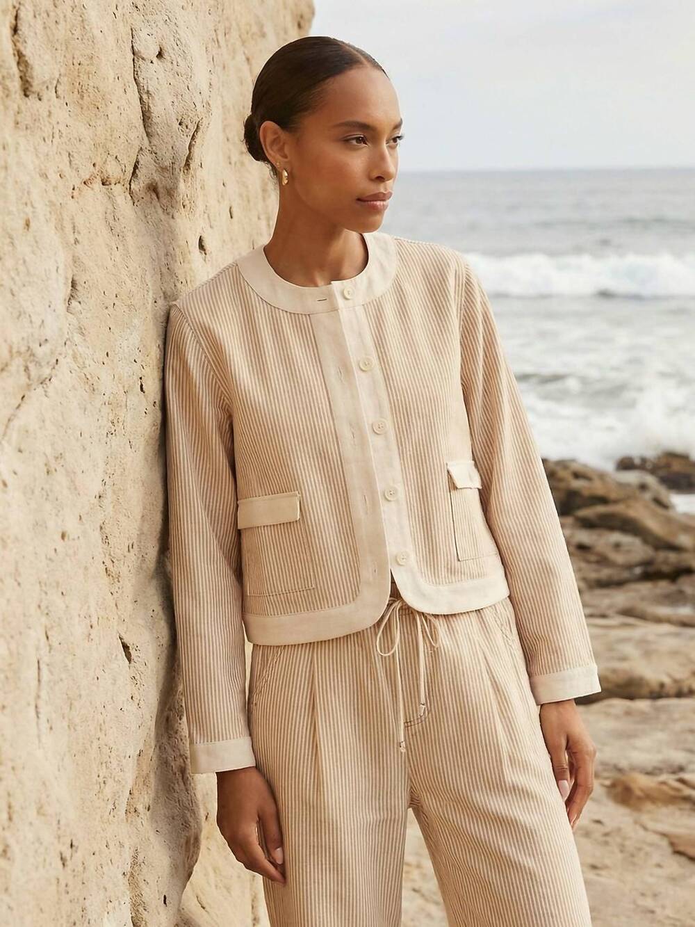 NEW FIFTEEN TWENTY myra contrast jacket in yarn dye stripe